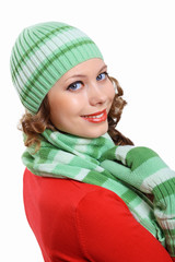 Young woman wearing winter hat and warm scarf