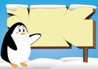 penguin and signboard