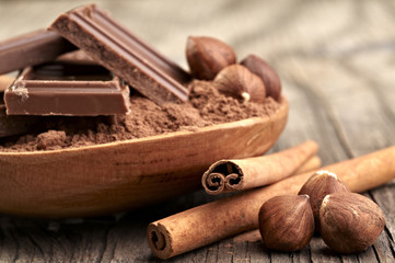 Chocolate hazelnuts cocoa powder  cinnamon