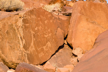 Lion Man prehistoric rock engravings at Twyfelfontein, Namibia