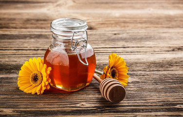 Sweet honey in jar