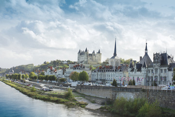 view of town Saumur from Loire Valley, France