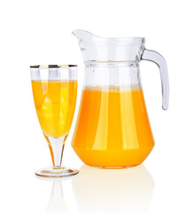 Full glass and Jug of orange juice isolated on white background