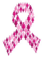 Women in breast cancer awareness ribbon