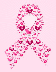 Birds in breast cancer awareness ribbon