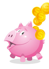 Pink piggy bank on a white background
