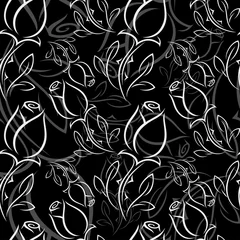 Papier Peint photo autocollant Fleurs noir et blanc Rose noir et blanc - modèle sans couture