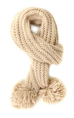 Warm knitted scarf isolated on white