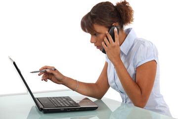 Woman calling technical help-desk