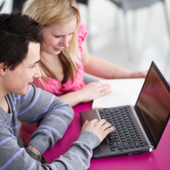 Two college students having fun studying together