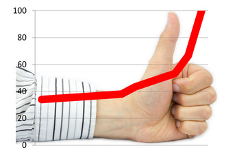 Thumb up with raising graph