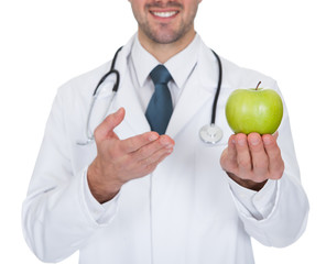 Male Doctor Holding Green Apple