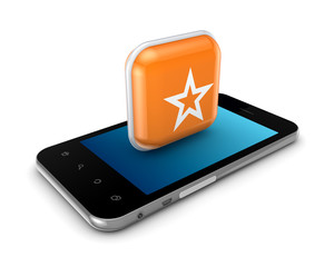 Modern mobile phone and icon of star.