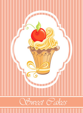 Vintage card with cupcake