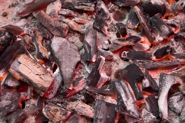 Red hot burning charcoal preparing for grilling