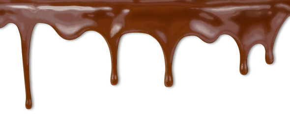 liquid chocolate dripping from cake on white background with cli