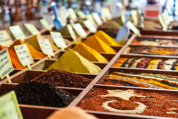 Closeup of spices on sale market