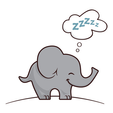 Funny cartoon elephant sleeping and dreaming