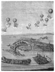 Naklejka premium Aerostats with Bombs - middle 19th century