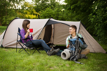 Young couple camping