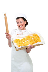 young beautiful woman showing bread