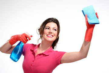 young housewife cleaning - 49085123