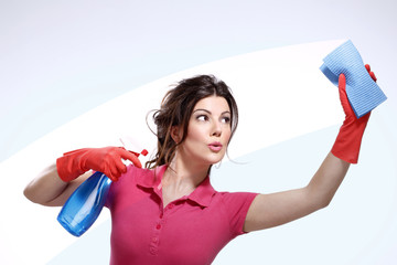 young housewife cleaning - 49085191