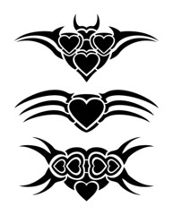 Hearts tribal tattoo set