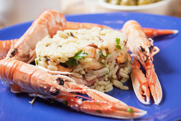Shrimps and seafood risotto