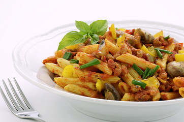 Penne with Italian sausage and mushrooms