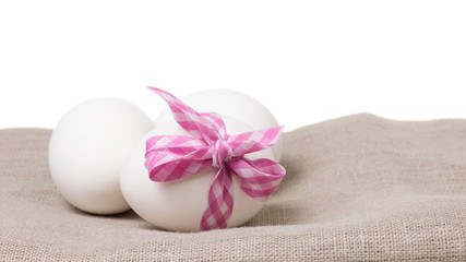 festive eggs on burlap