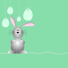 Moderner Ostergruß mit Hase und Eiern auf grün