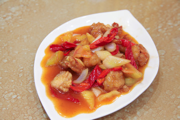 fried shrimp in hot sweet sauce asian food