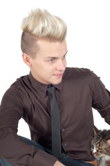 Portrait of handsome man in brown shirt