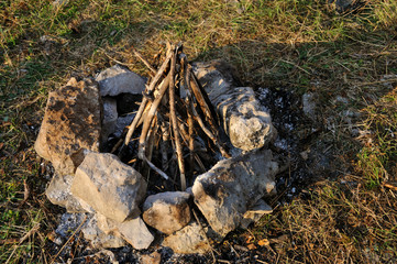 Wooden camp prepare for fire
