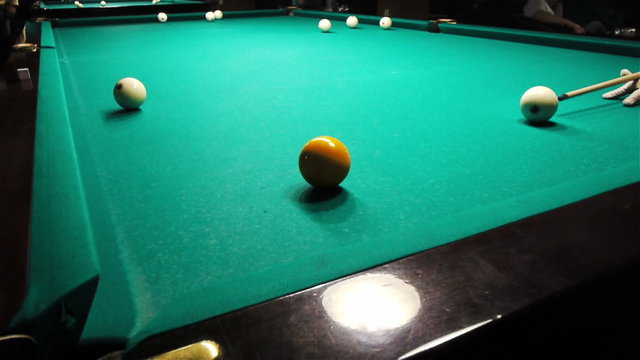 Playing billiards in a poolroom