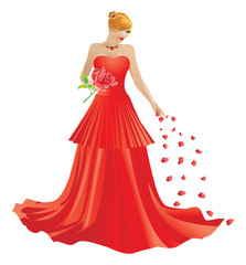 Fototapeta premium Blonde woman in red dress