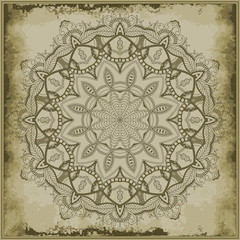 Floral mandala on vintage background. Ornamental circle silhouet