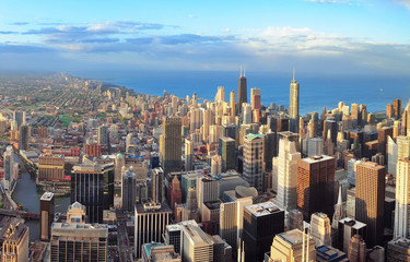 Chicago skyline at sunset