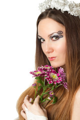 Naklejka premium Wedding concept.Beautiful woman bride, creative make-up,body art