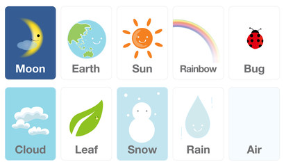 地球や月や太陽の自然をあらわす英語カード