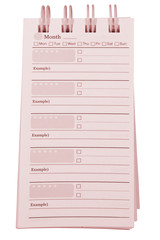 Empty sheet of pink paper from a notebook in isolated