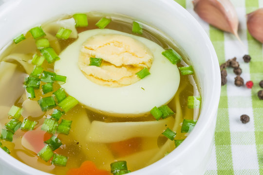 Hot soup with boiled egg