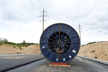 high voltage cable reel roll road construction