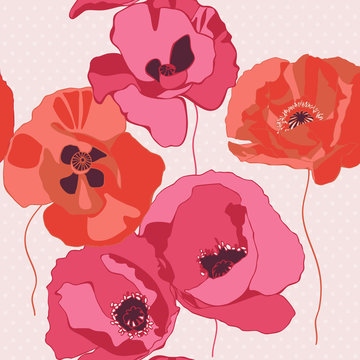 Decorative background with poppies flower. Seamless pattern.