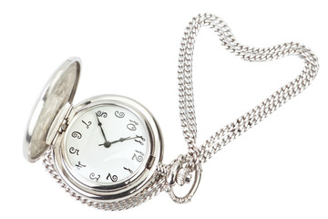 Antique pocket watch and silver chain.