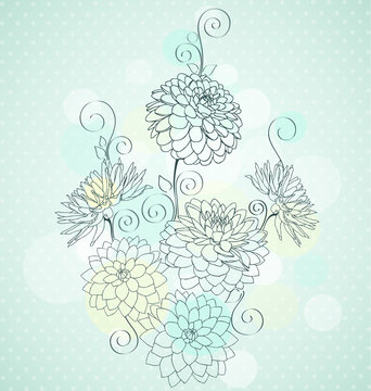 Vintage background with  dahlia flowers and place for  text.