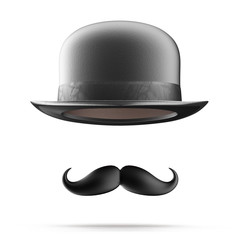 Bowler hat and mustaches - obrazy, fototapety, plakaty