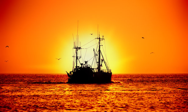 fishing boat and sunset