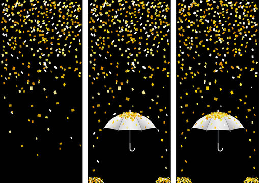 3 bandes confettis - f&ecirc;te - noir et dor&eacute; - Carnaval